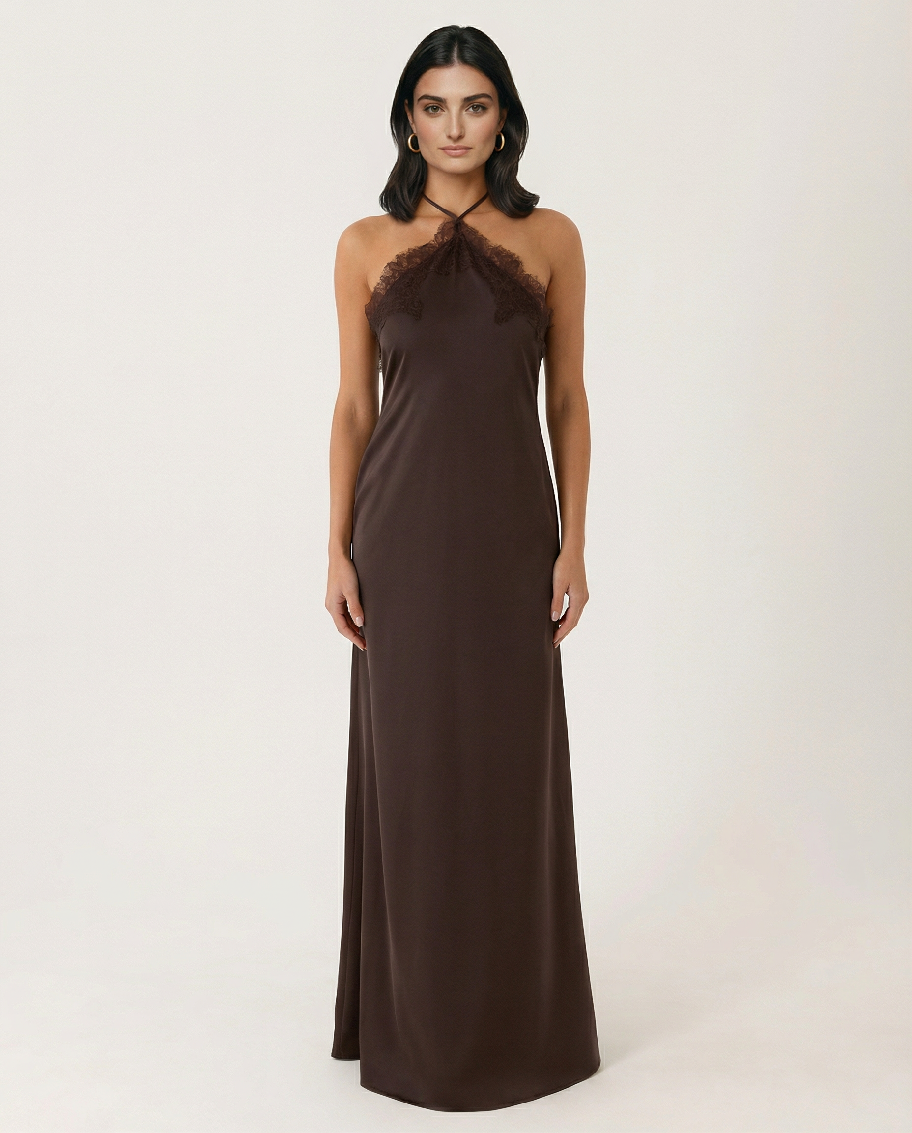 Caitlin | Halter Neck Maxi Dress with Lace Trim