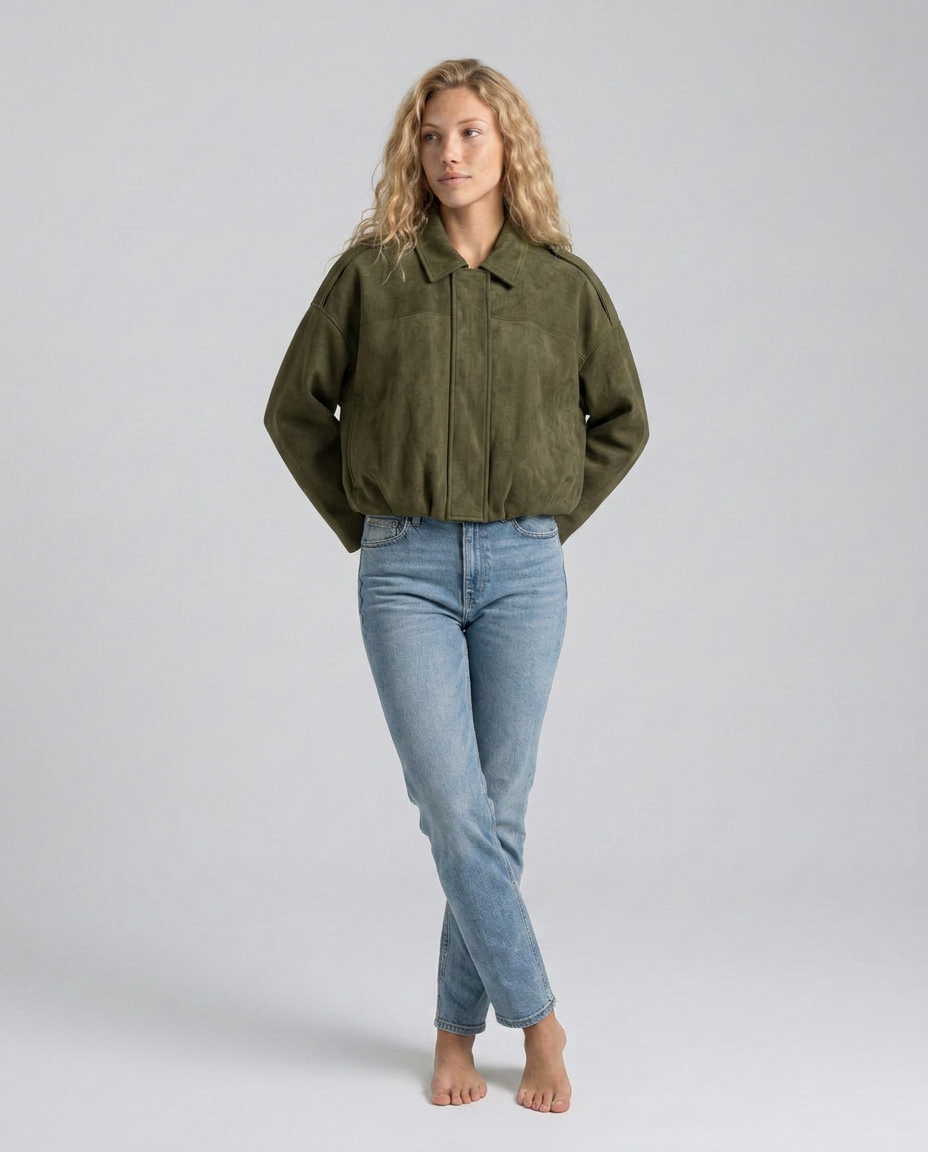 Mabel | Collared Faux Suede Bomber Jacket