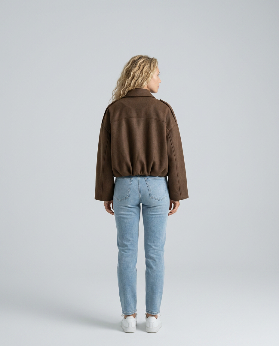 Mabel | Collared Faux Suede Bomber Jacket