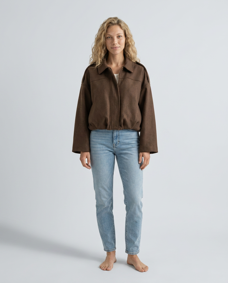 Mabel | Collared Faux Suede Bomber Jacket