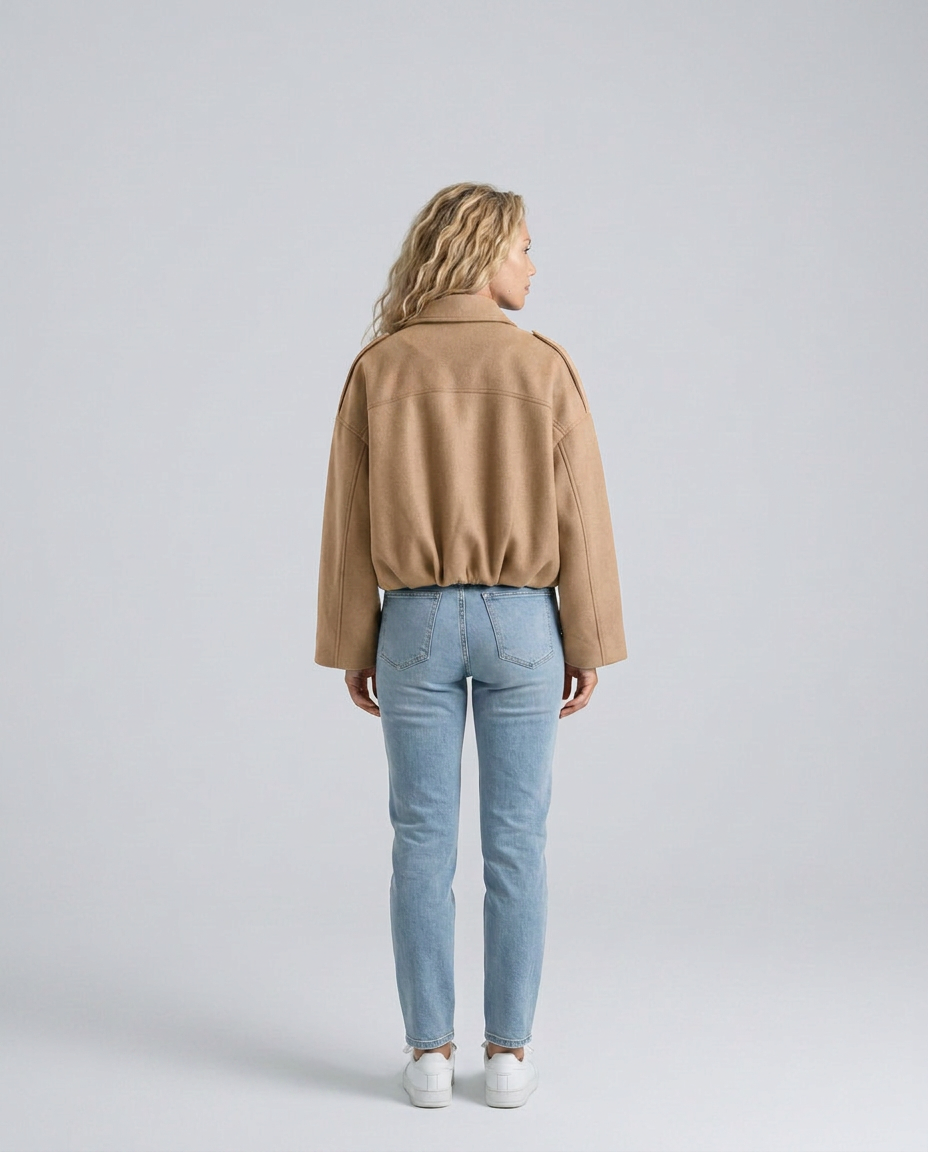 Mabel | Collared Faux Suede Bomber Jacket