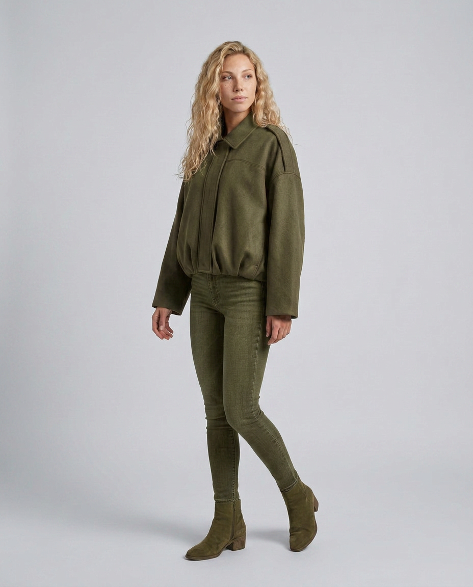 Mabel | Collared Faux Suede Bomber Jacket