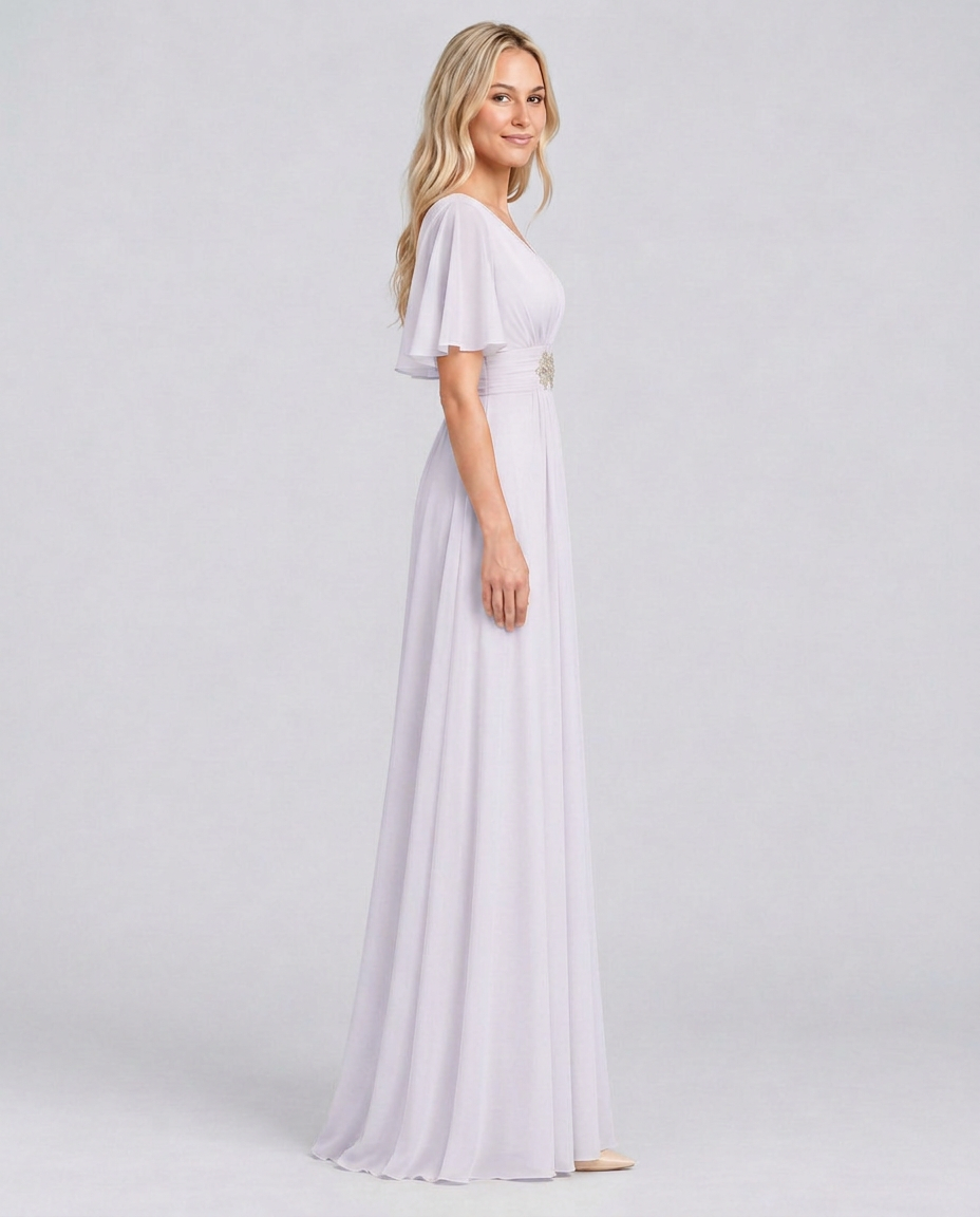 Orelia | Short Sleeve V-Neck Flowing Maxi Dress