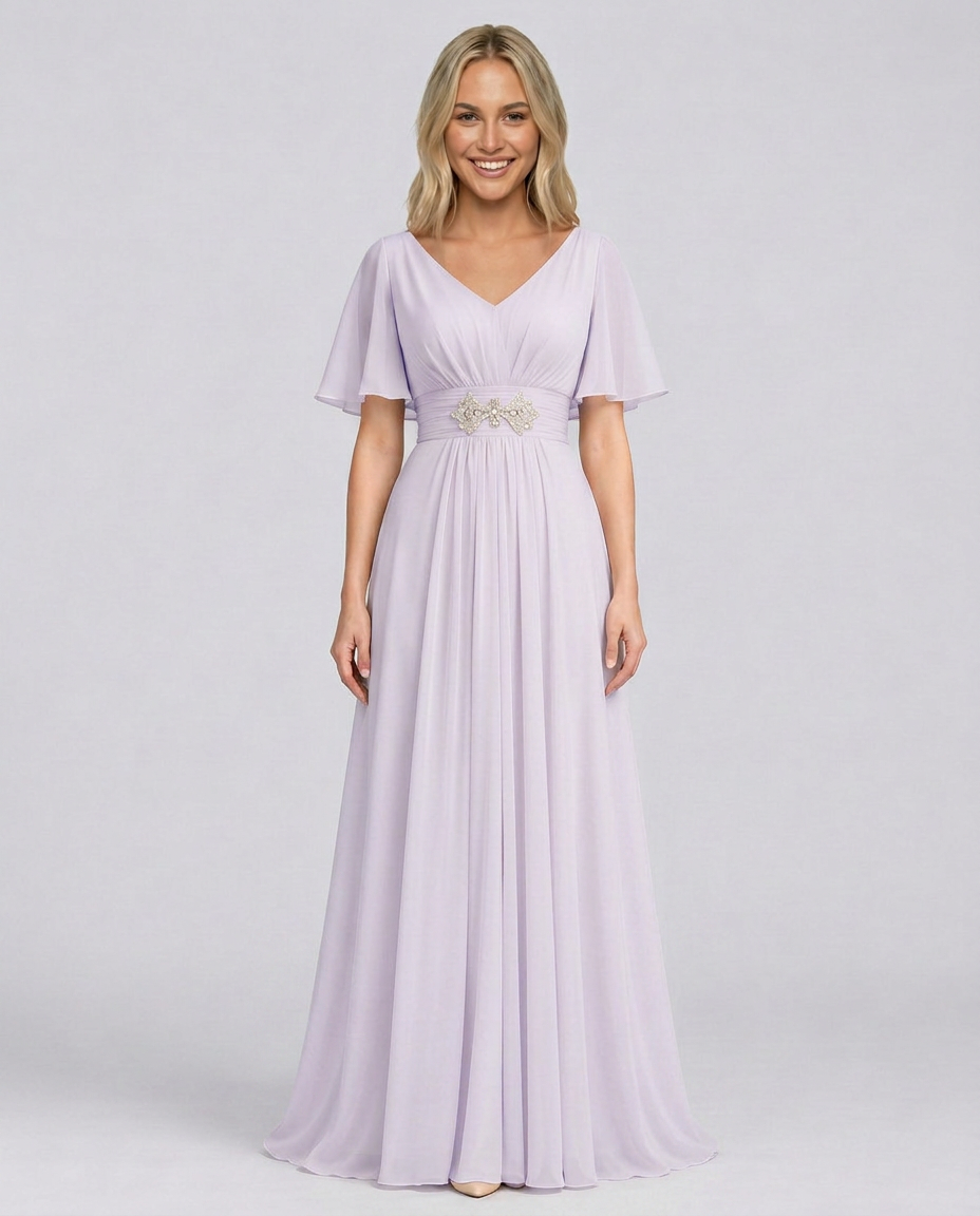 Orelia | Short Sleeve V-Neck Flowing Maxi Dress