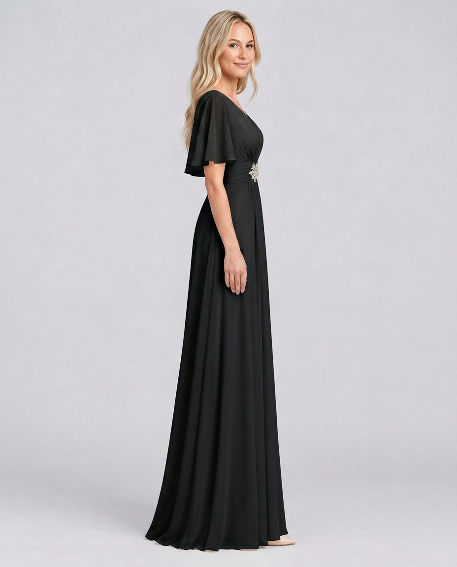 Orelia | Short Sleeve V-Neck Flowing Maxi Dress