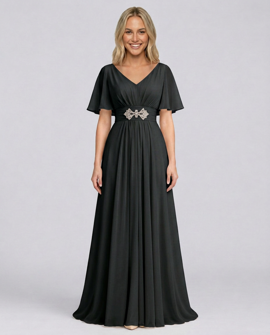 Orelia | Short Sleeve V-Neck Flowing Maxi Dress