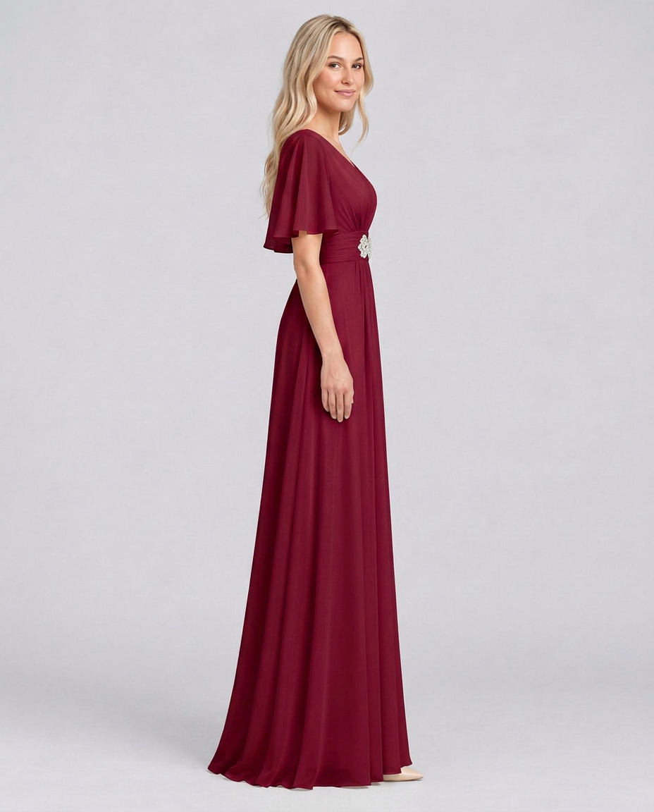 Orelia | Short Sleeve V-Neck Flowing Maxi Dress