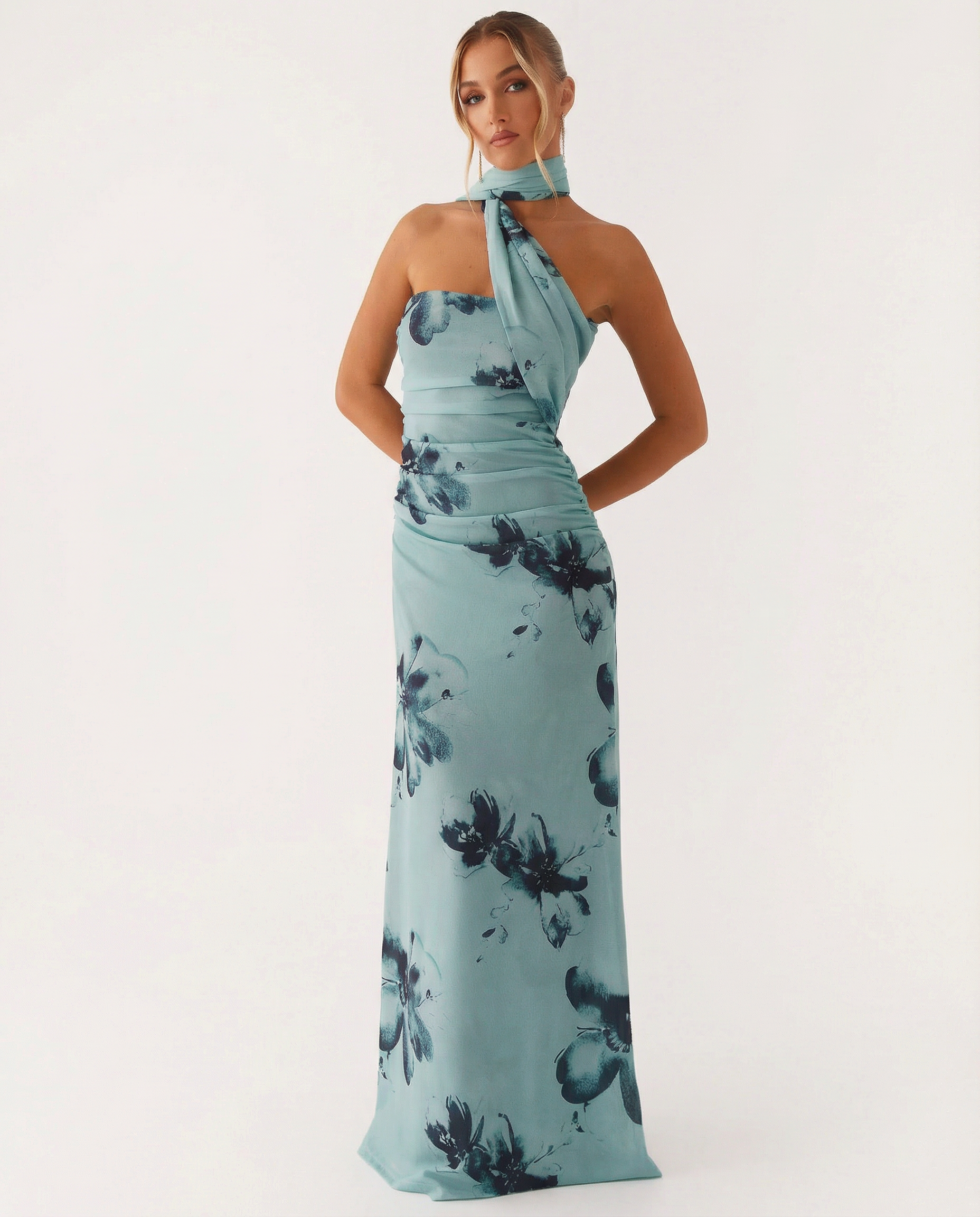 Nona | Floral Maxi Dress with Halter Wrap Detail