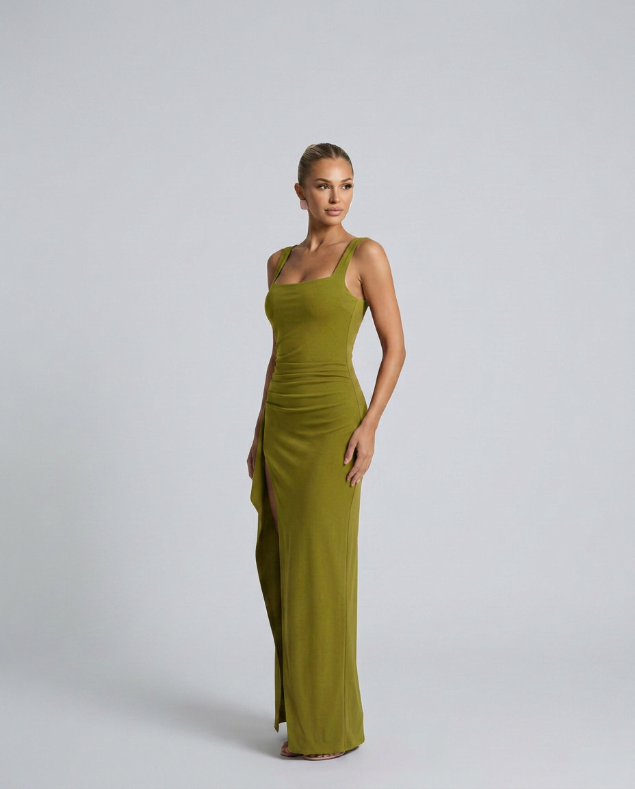 Pilar | Square Neck High Slit Maxi Dress