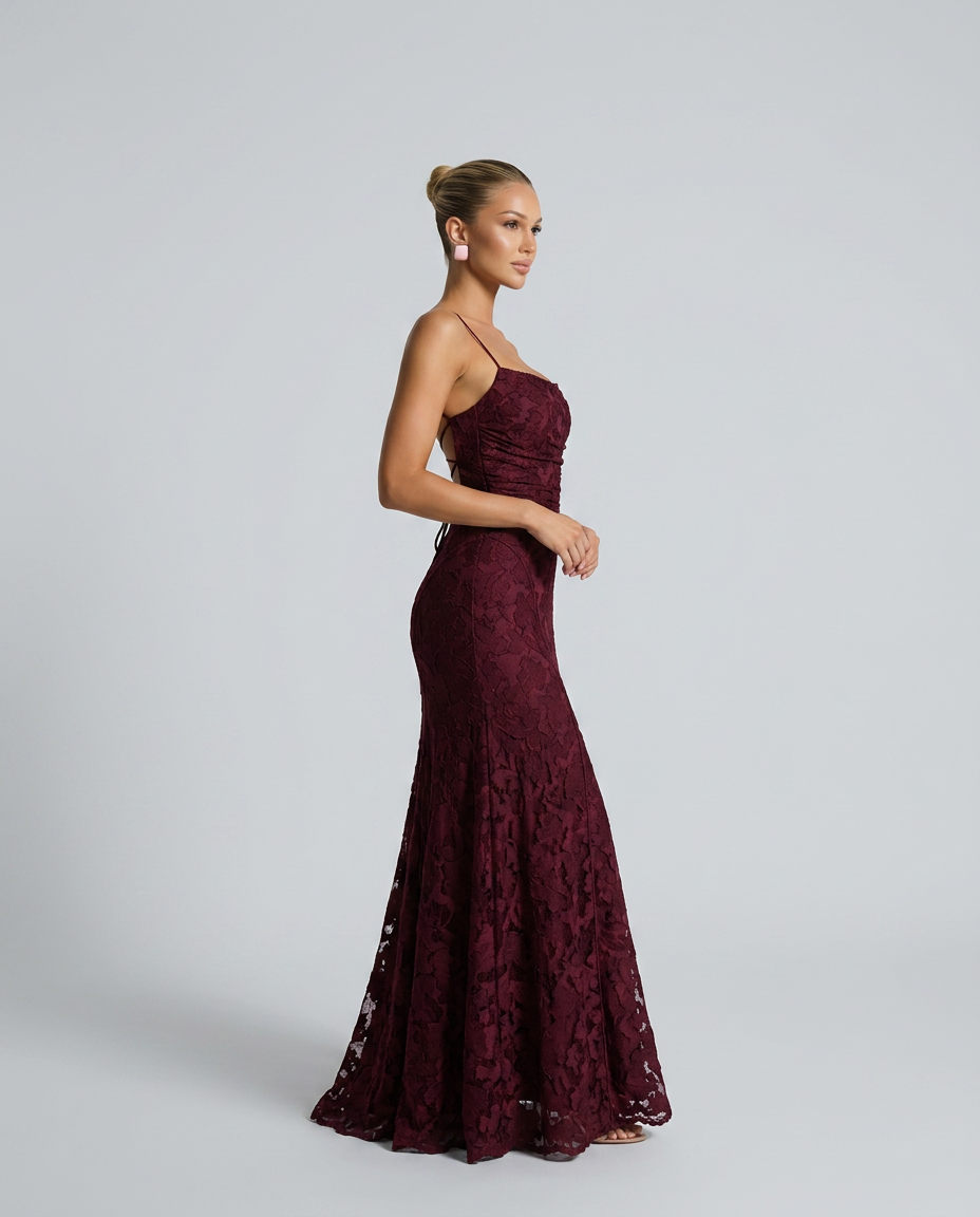 Valenne | Spaghetti Strap Full Lace Maxi Dress