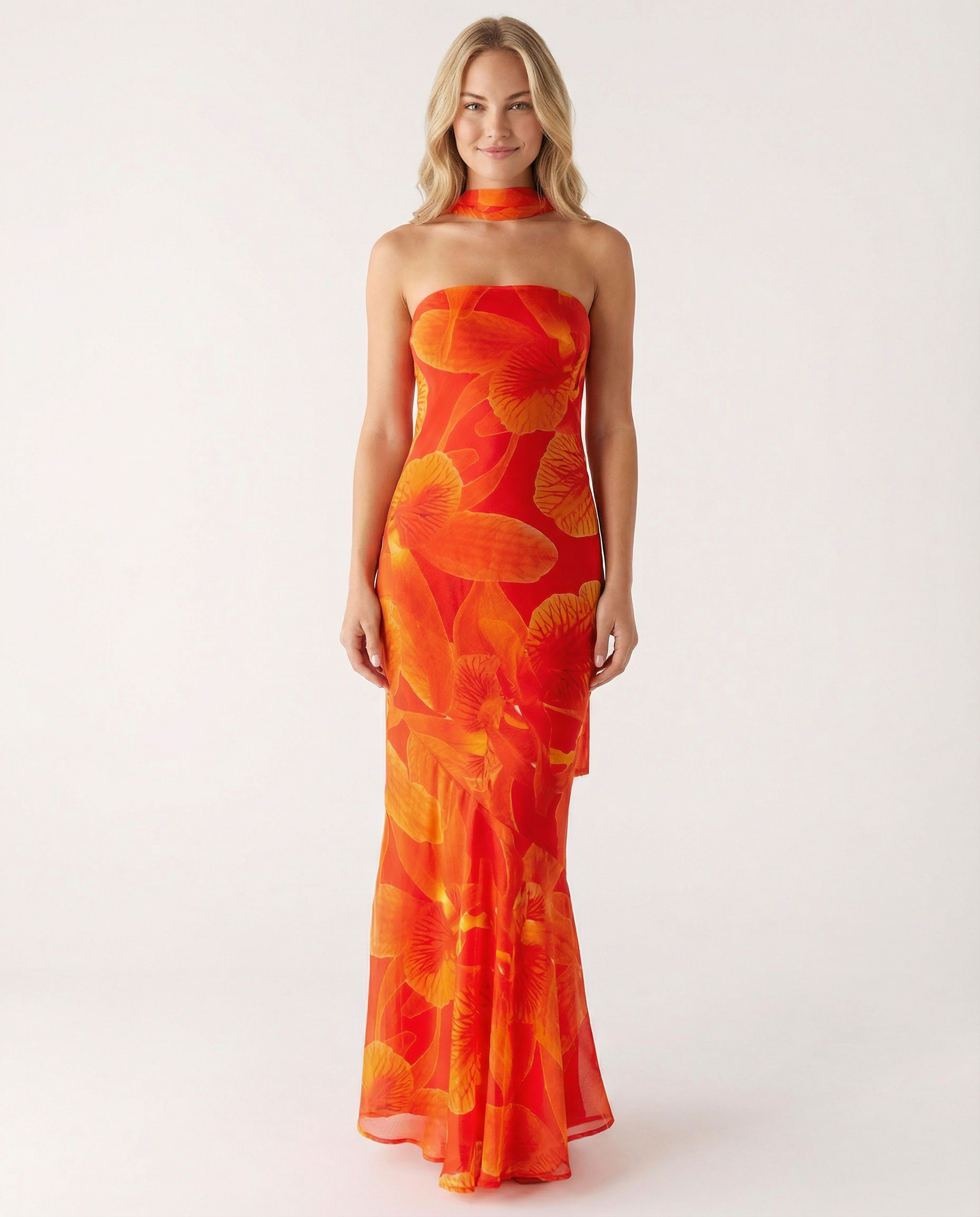 Shelia | Floral Chiffon Maxi Dress with Matching Scarf