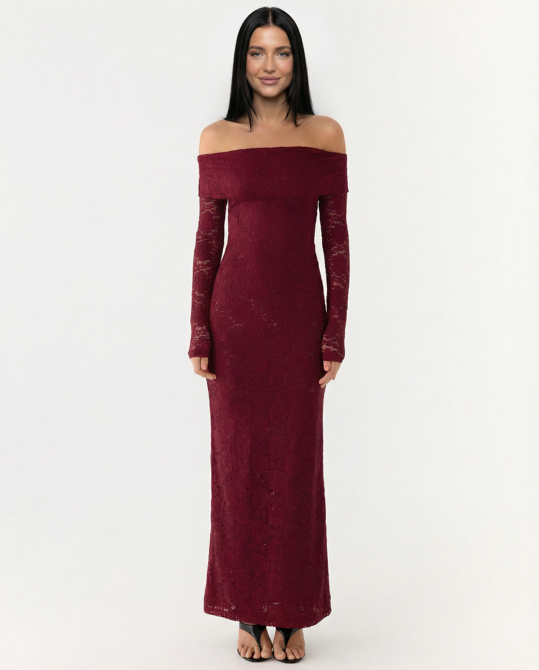 Mona | Lace Maxi Dress with Off Shoulder Neckline