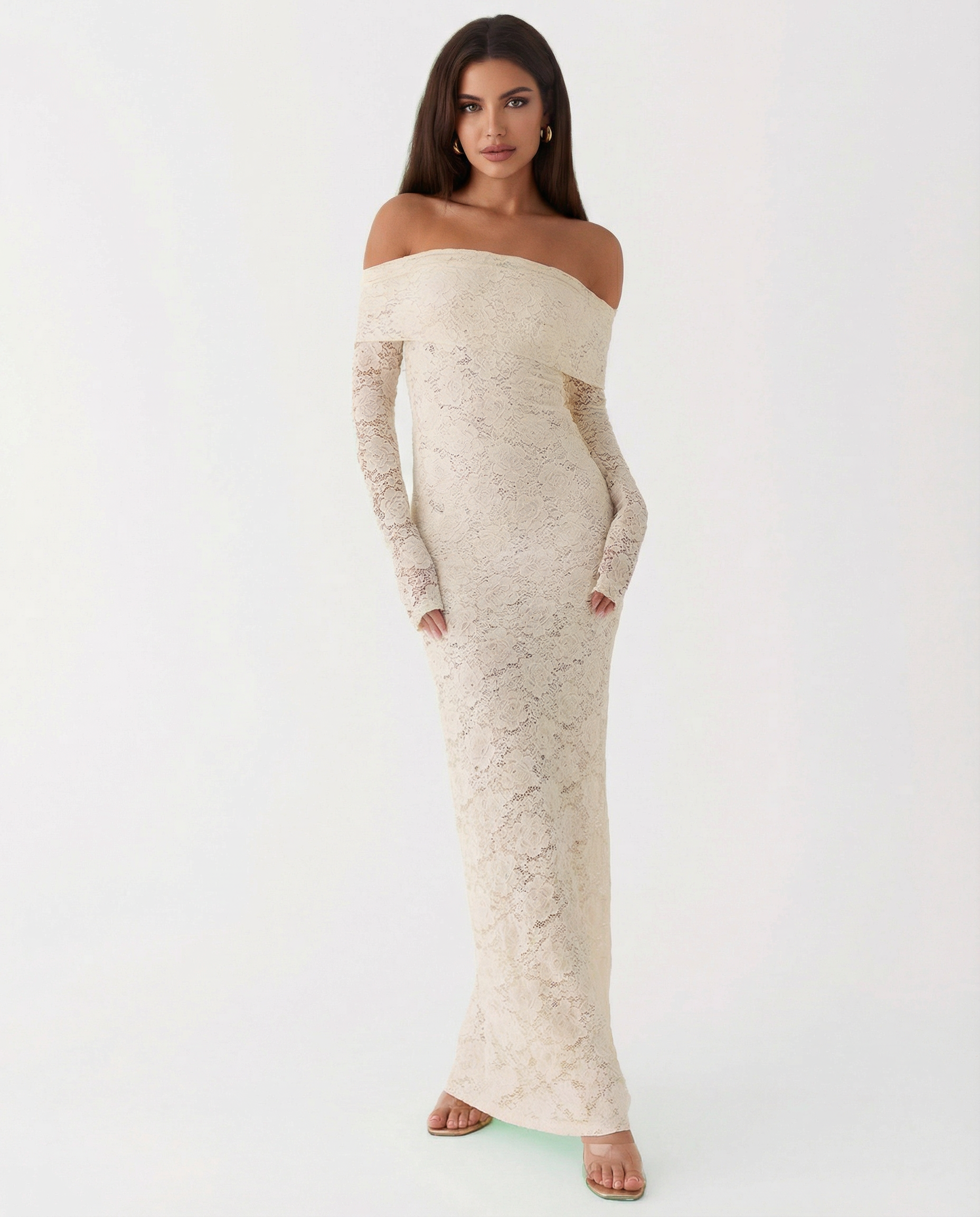Mona | Lace Maxi Dress with Off Shoulder Neckline