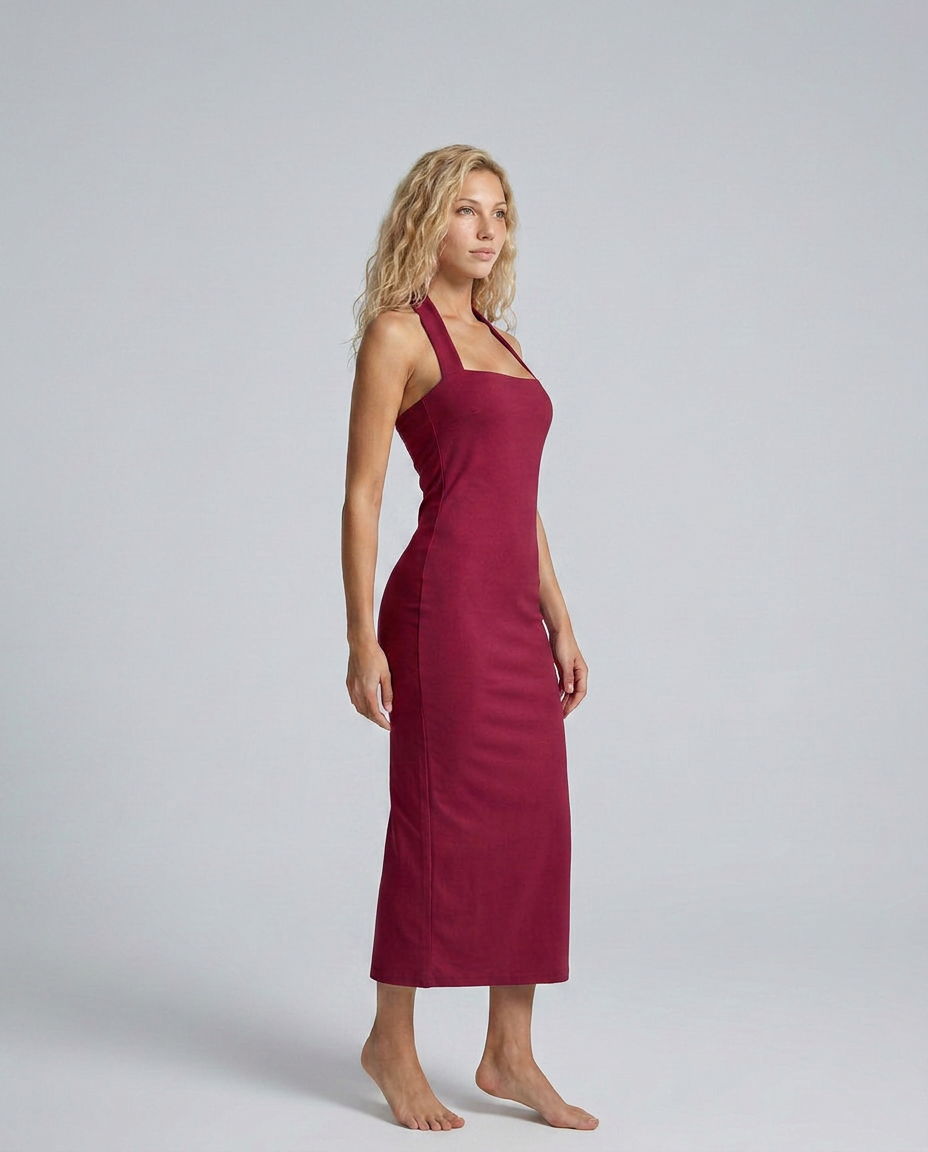 Antonella | Halter Neck Fitted Midi Dress