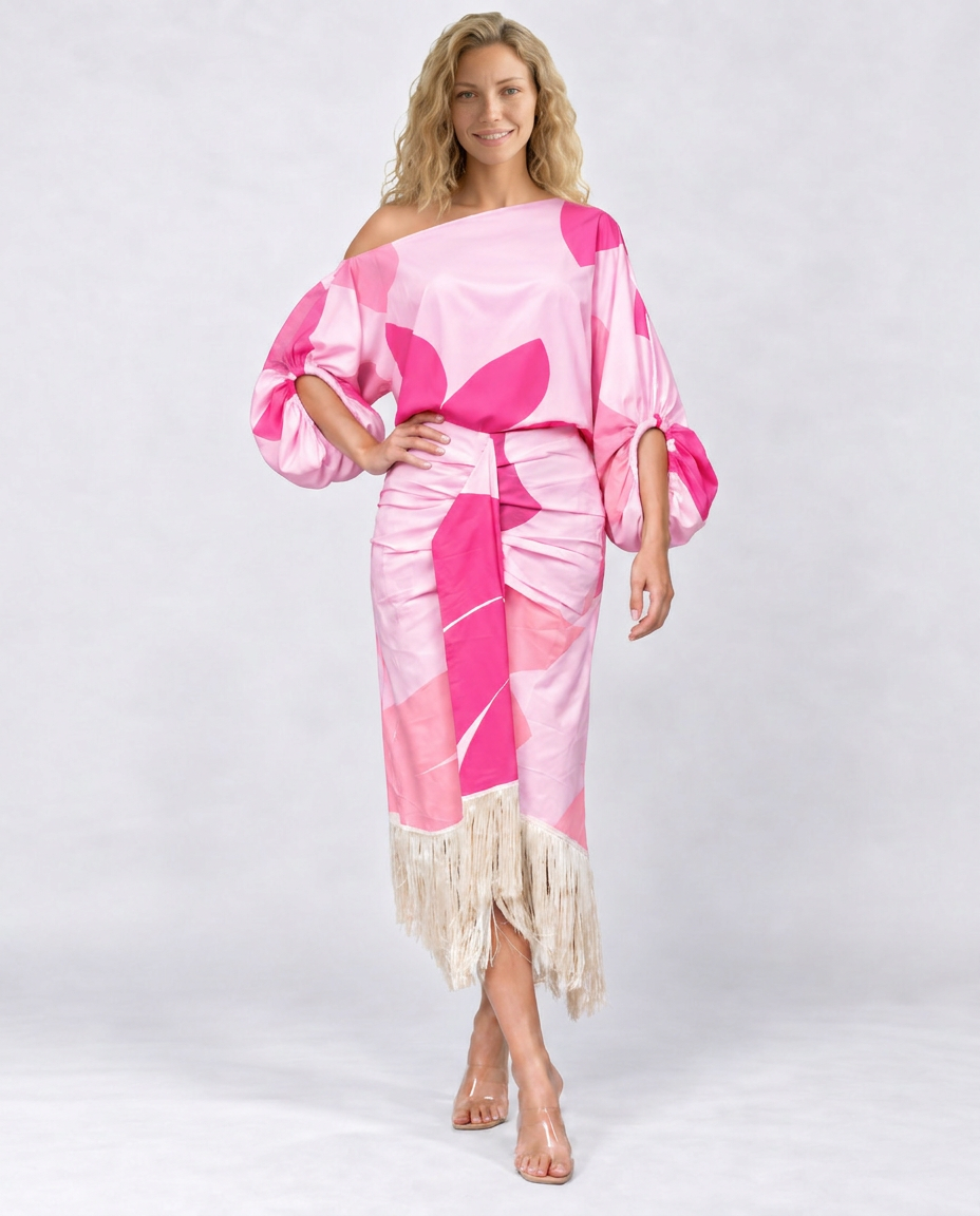 Koda | Abstract Print Fringe Hem Midi Dress