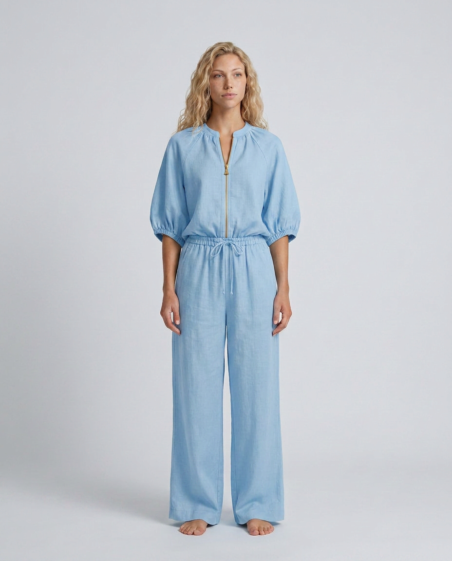 Isabela | Zip Front Blouson Top Wide Leg Co-ord Set