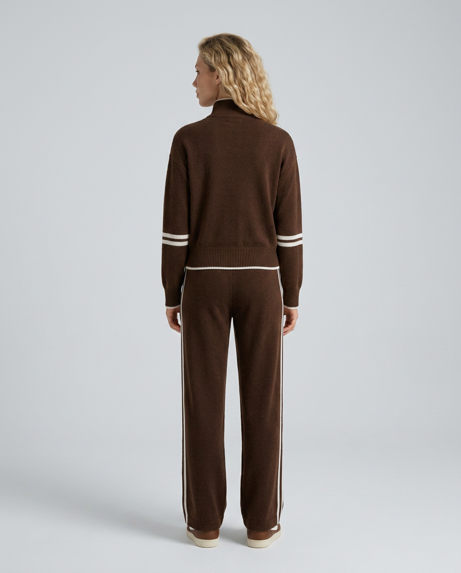 Rova | Zip Neck Striped Knit Long Sleeve Pants Set