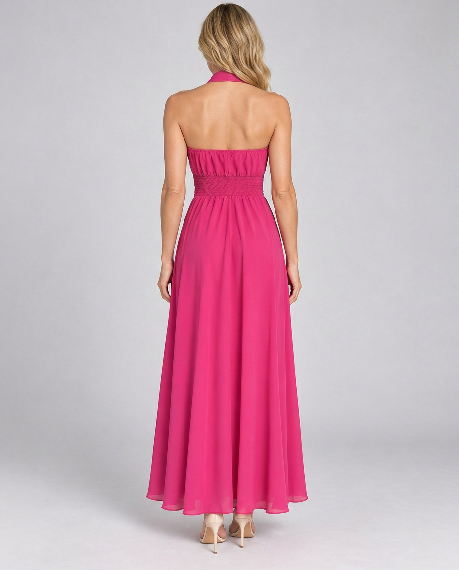 Edith | Cross Halter Draped Side Slit Midi Dress