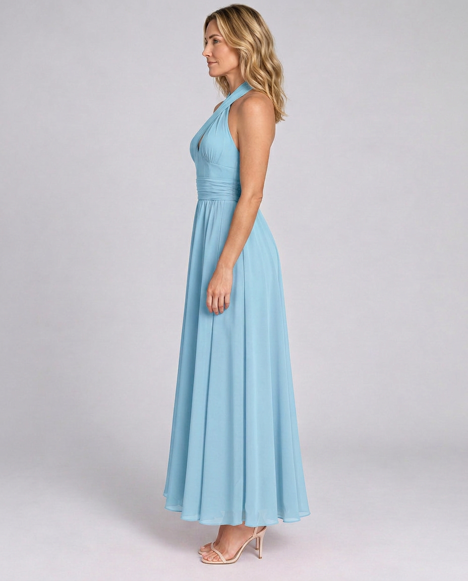 Edith | Cross Halter Draped Side Slit Midi Dress