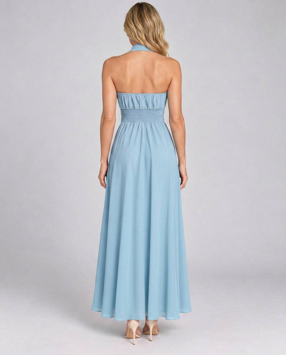 Edith | Cross Halter Draped Side Slit Midi Dress