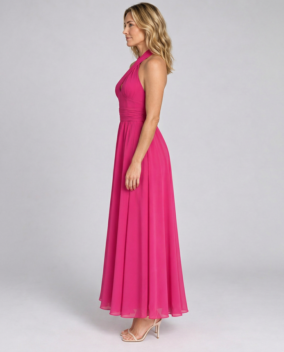 Edith | Cross Halter Draped Side Slit Midi Dress