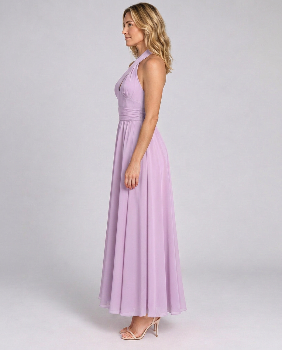 Edith | Cross Halter Draped Side Slit Midi Dress
