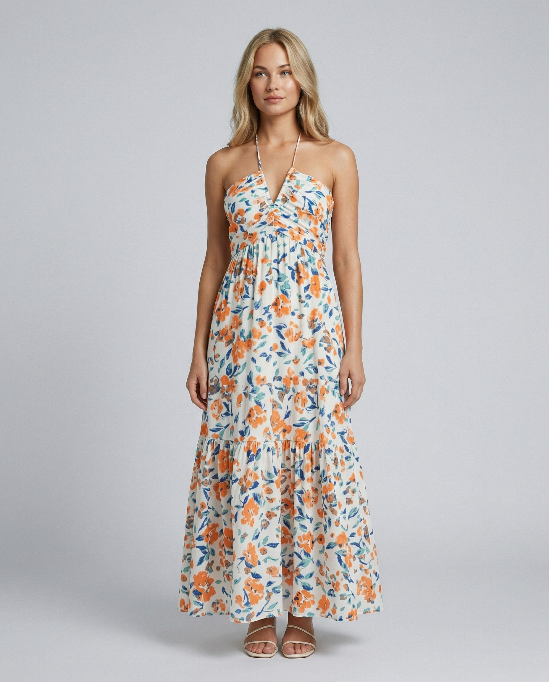 Mariska | Floral Halter Neck Maxi Dress