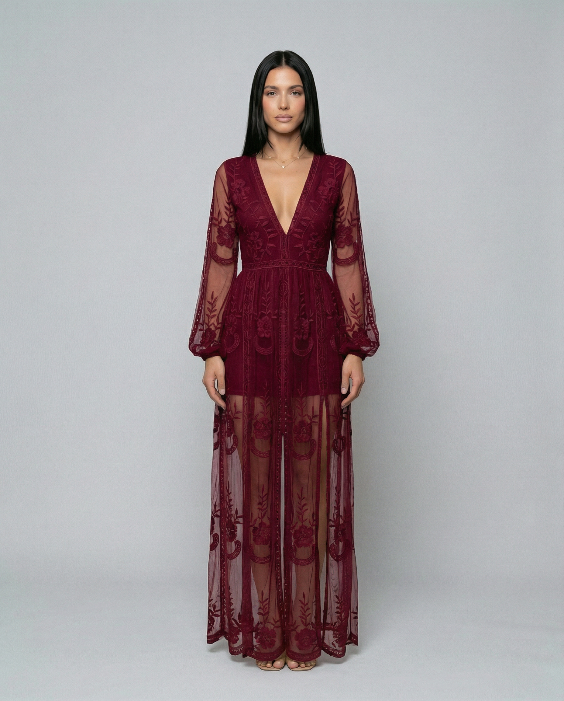 Maxine | Lace Maxi Dress with Long Sleeves