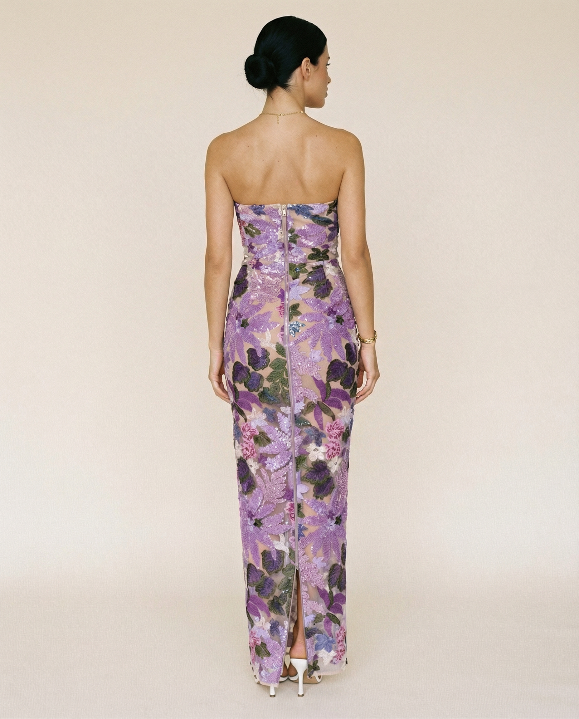 Sara | Sequin Floral Strapless Maxi Dress