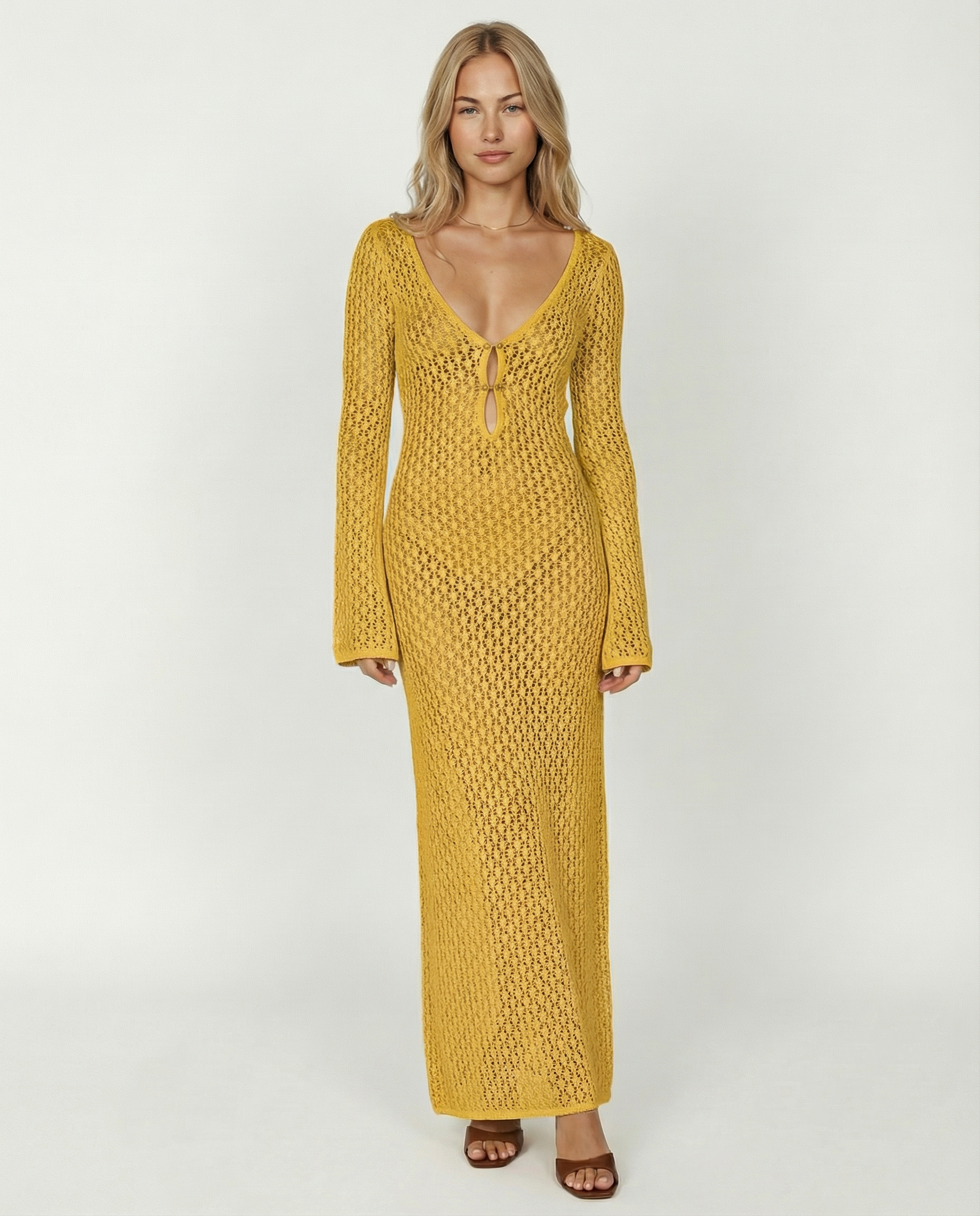 Tina | Crochet Bell Sleeve Maxi Dress