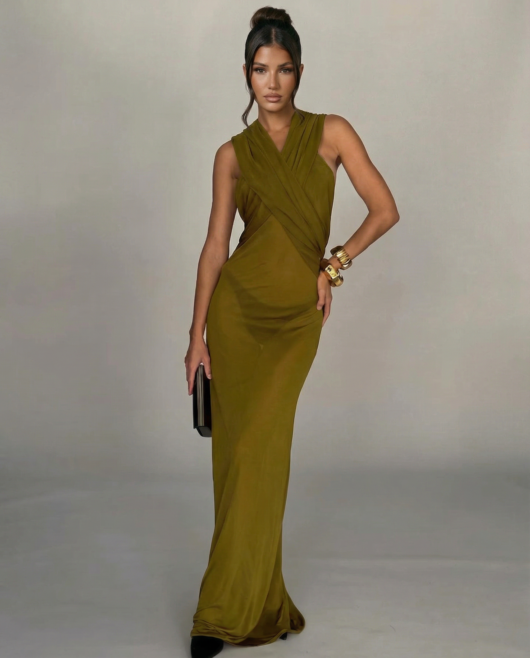 Nadine | Draped Maxi Dress with Headscarf