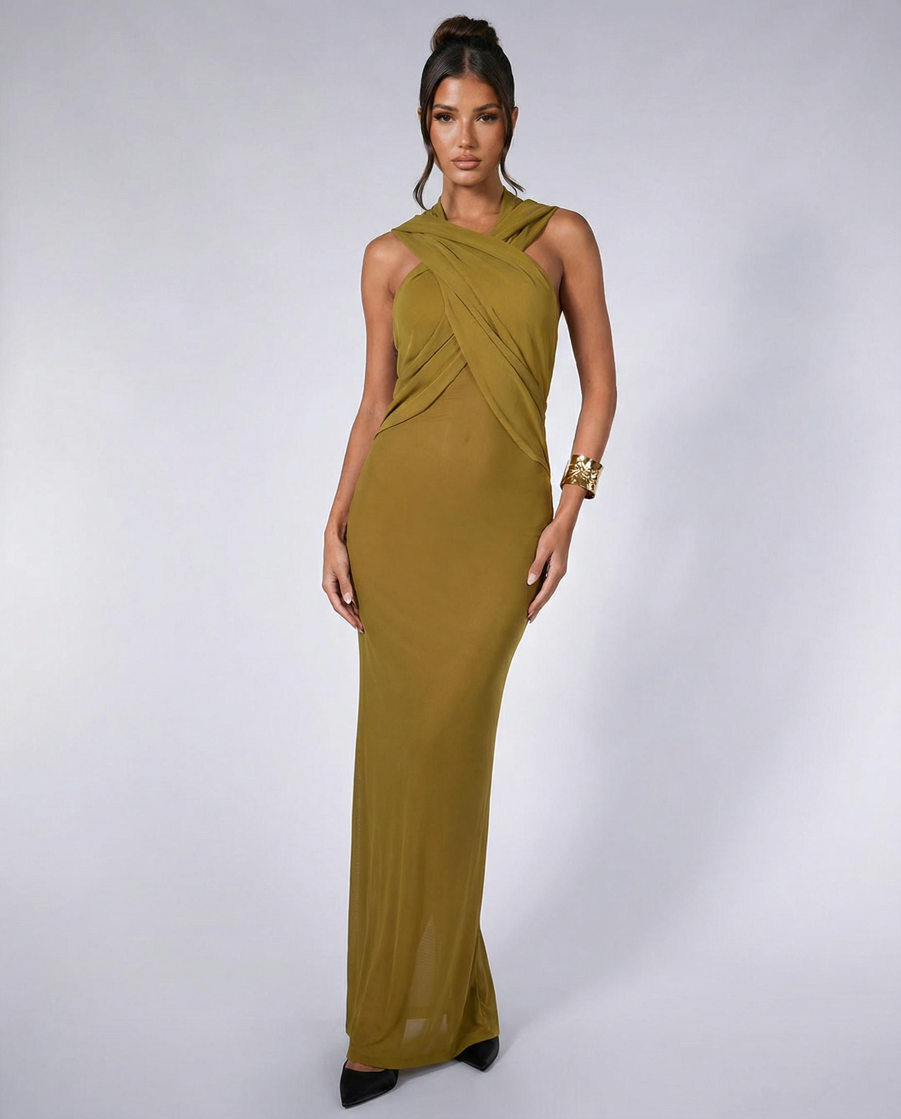 Nadine | Draped Maxi Dress with Headscarf