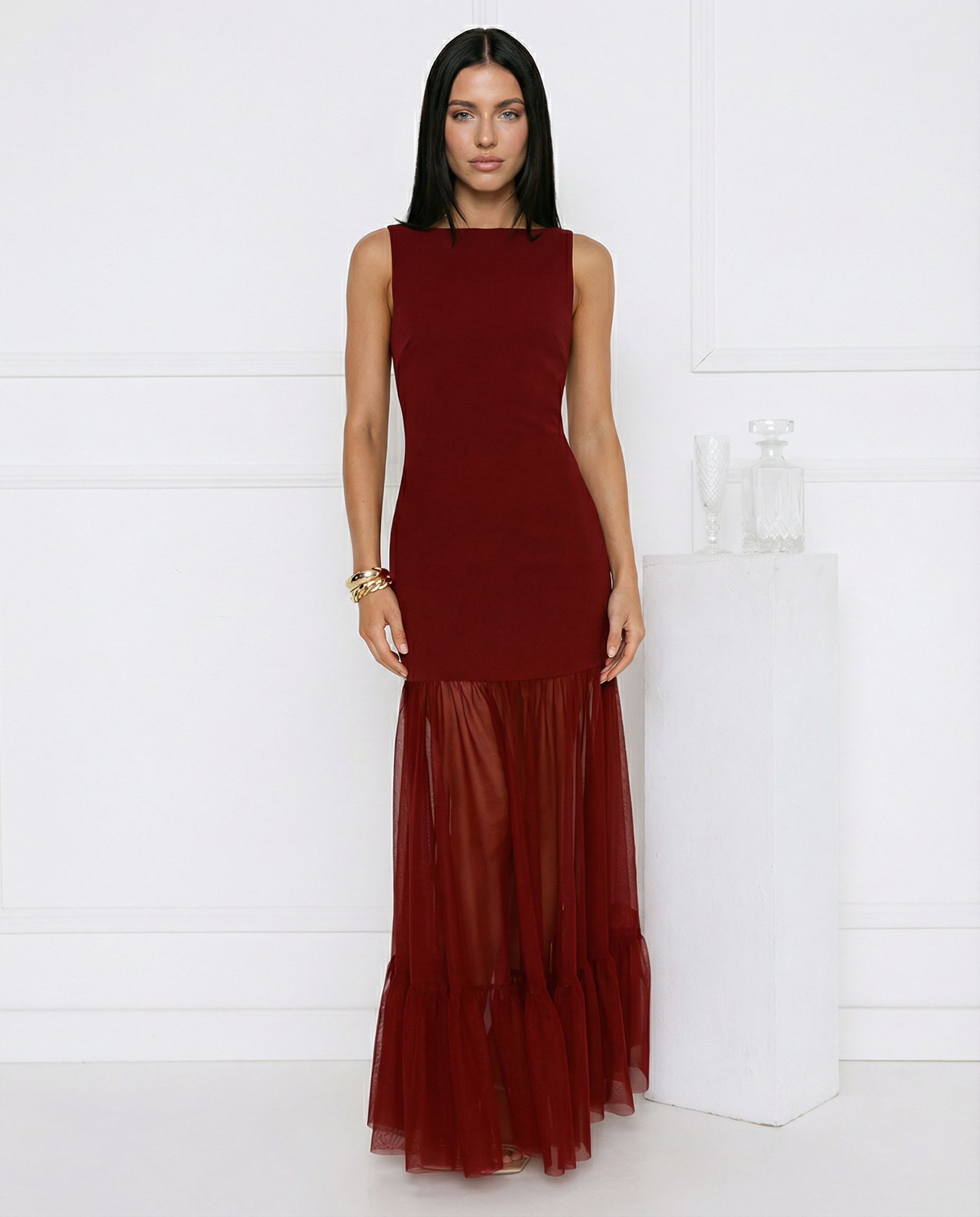 Alice | Maxi Dress with Sheer Panel Skirt