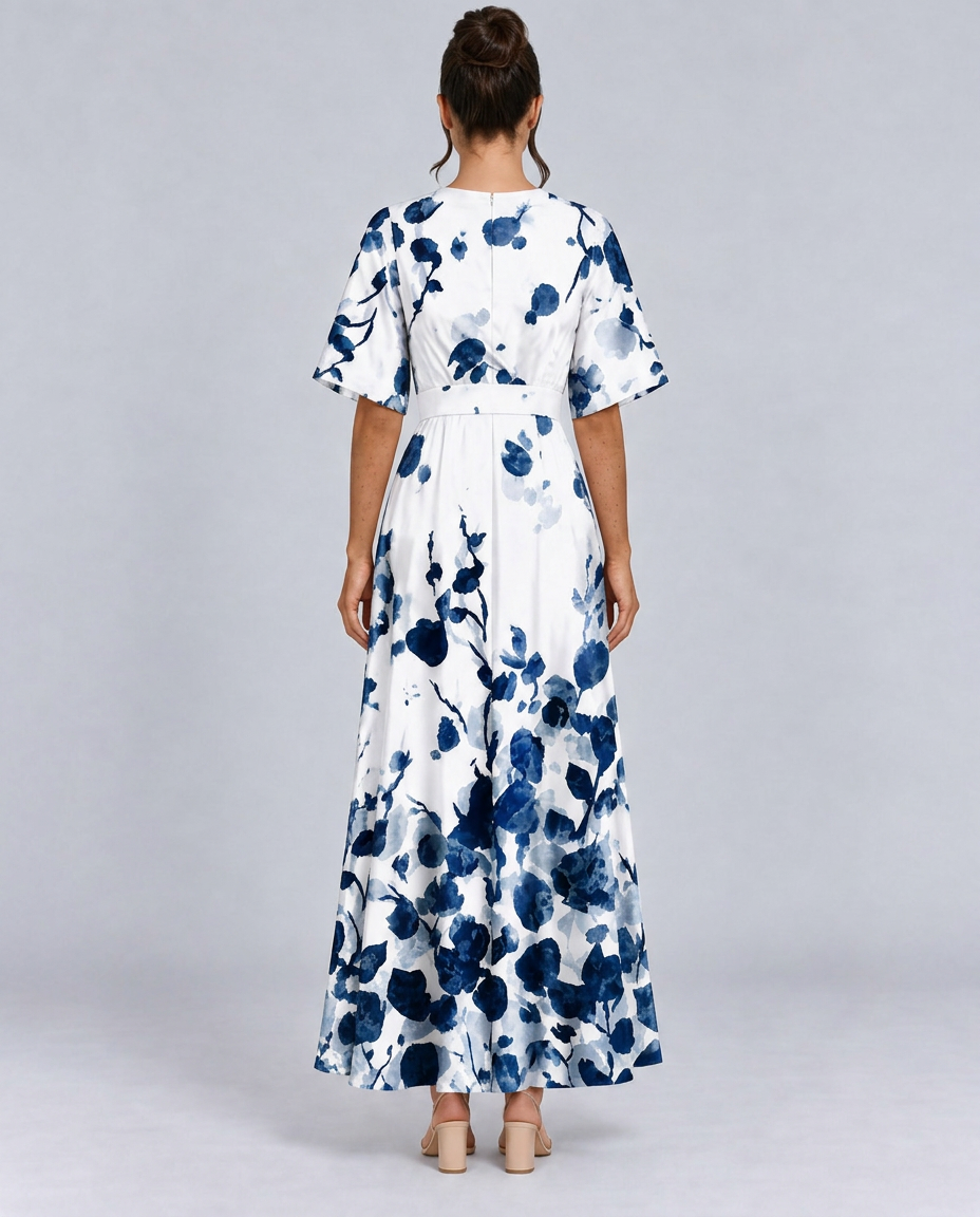 Talia | Floral V-Neck Short Sleeve Maxi Dress