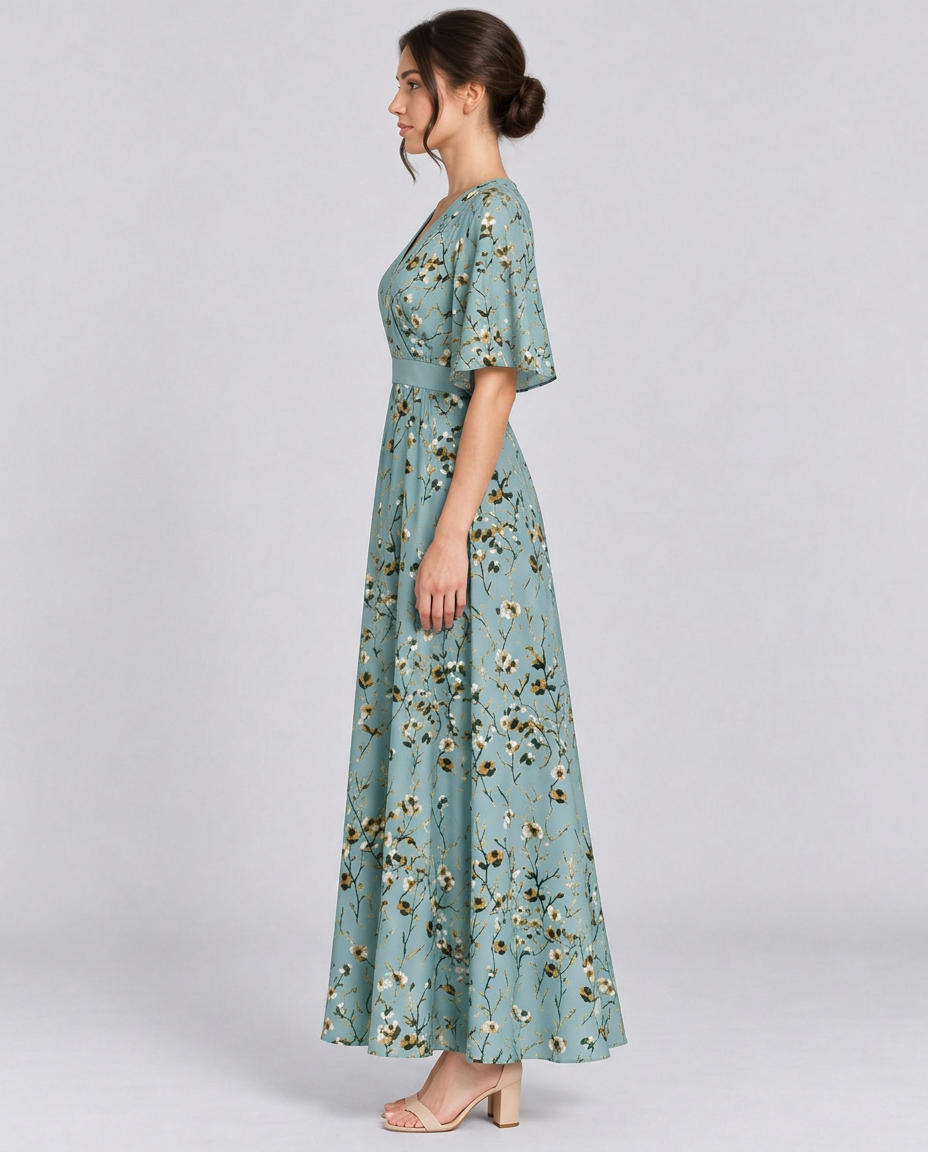 Talia | Floral V-Neck Short Sleeve Maxi Dress