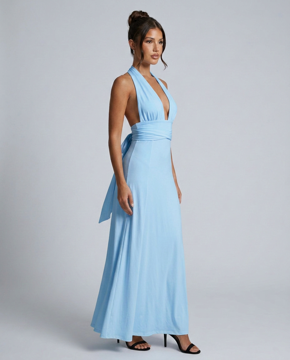 Celeste | Halter Neck Fluid Drape Maxi Dress