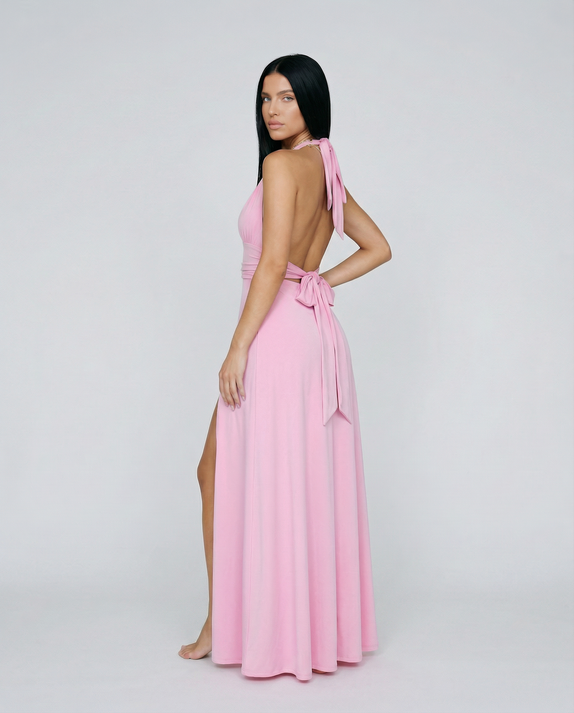 Cassie | Halter Neck High Slit Maxi Dress