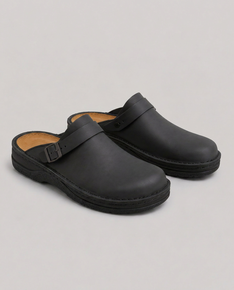 Emerson | Cushioned Leather-Look Clogs with Soft Footbed