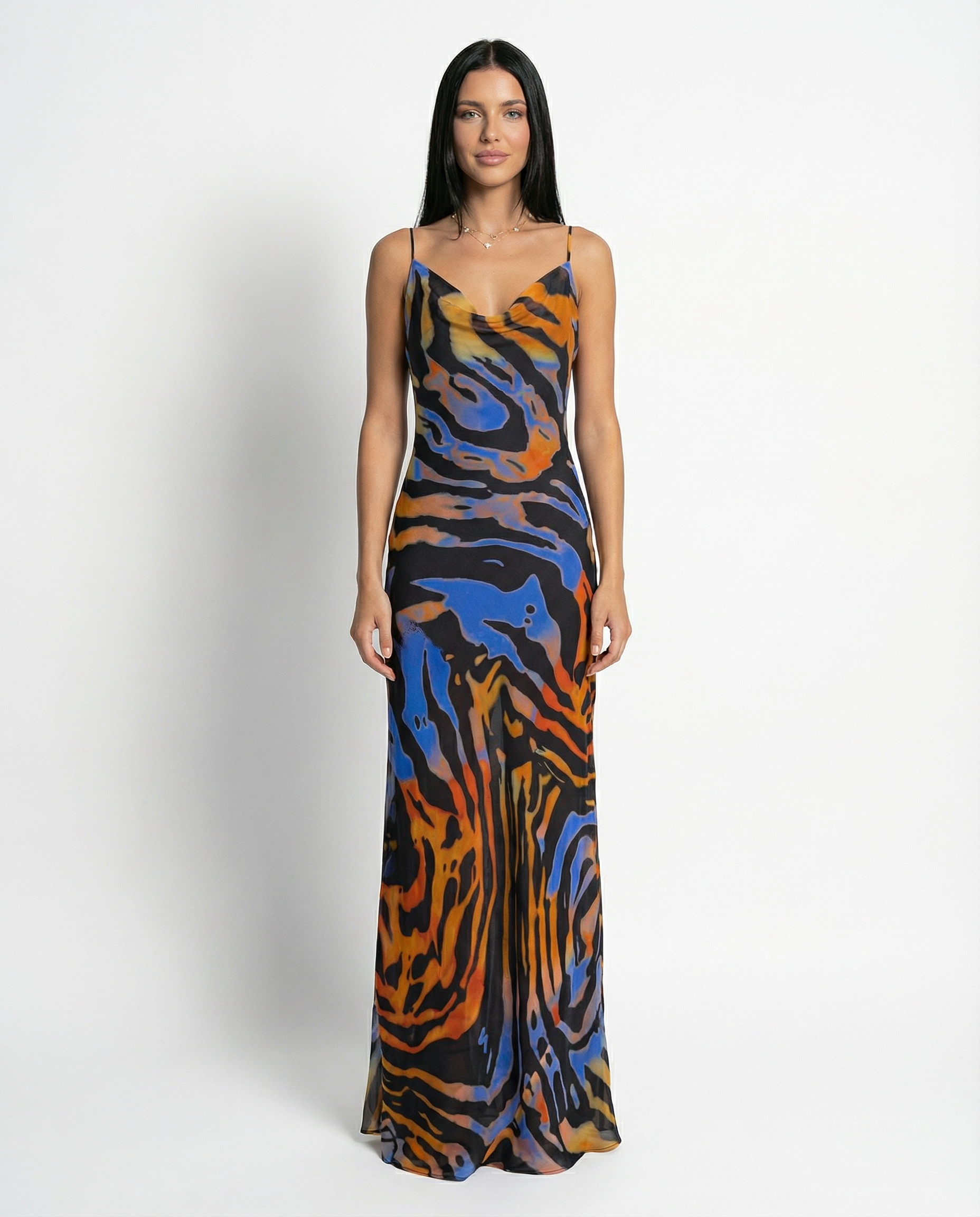 Iris | Chiffon Maxi Dress with Cowl Neck