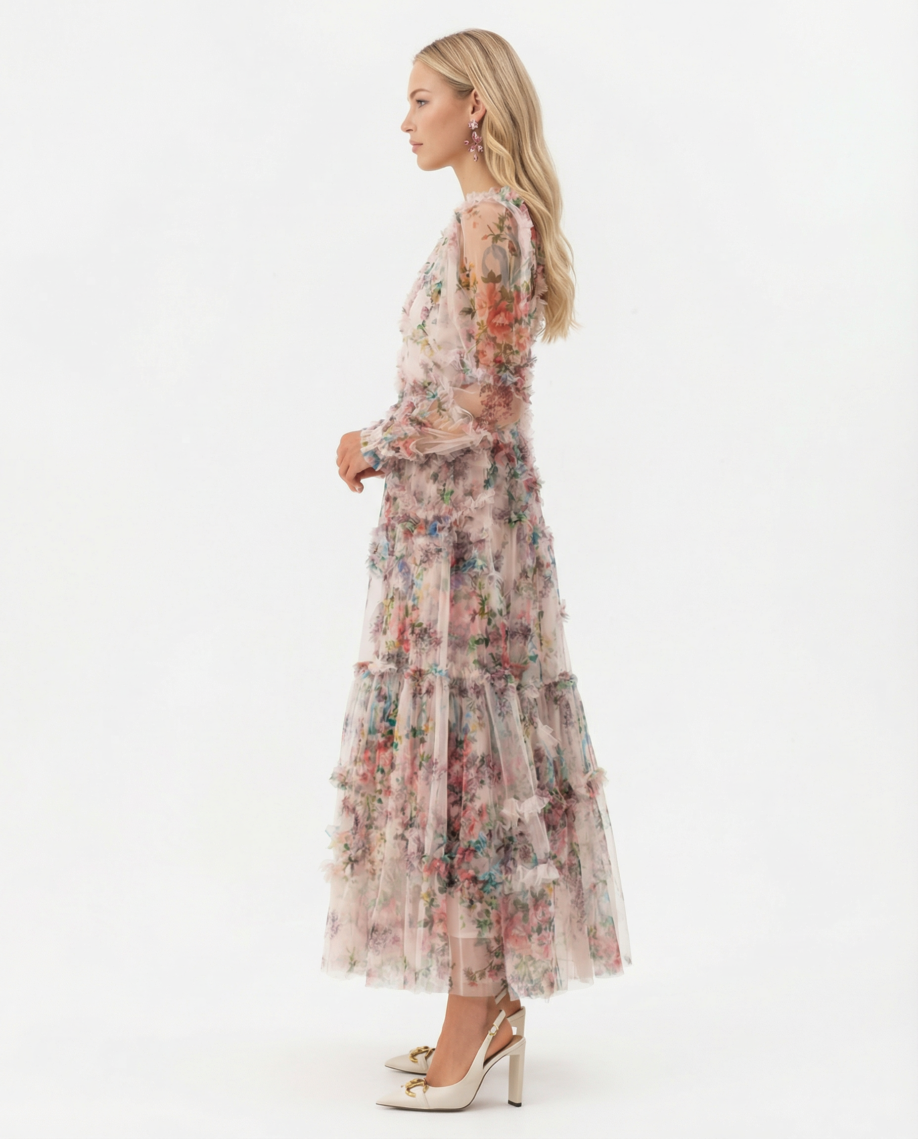Vickie | Maxi Dress with Floral Ruffle Layers