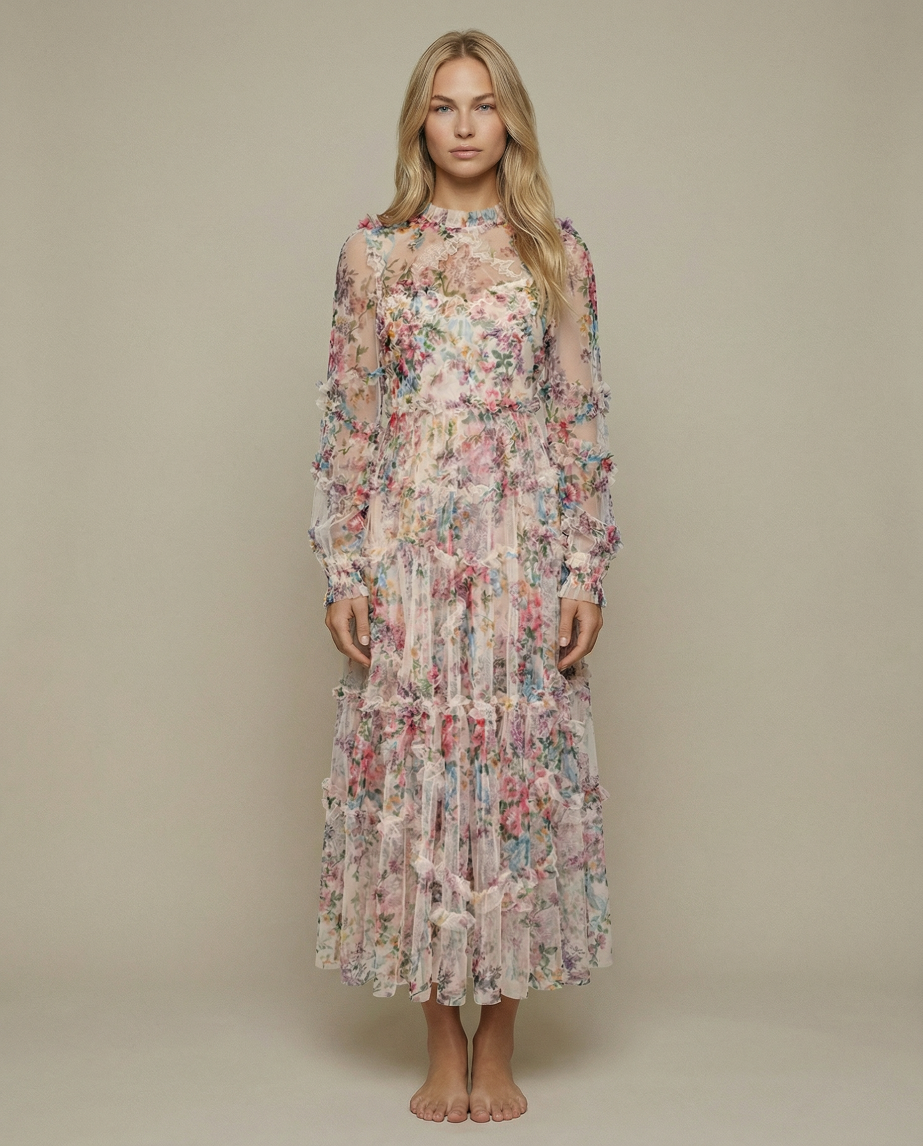 Vickie | Maxi Dress with Floral Ruffle Layers