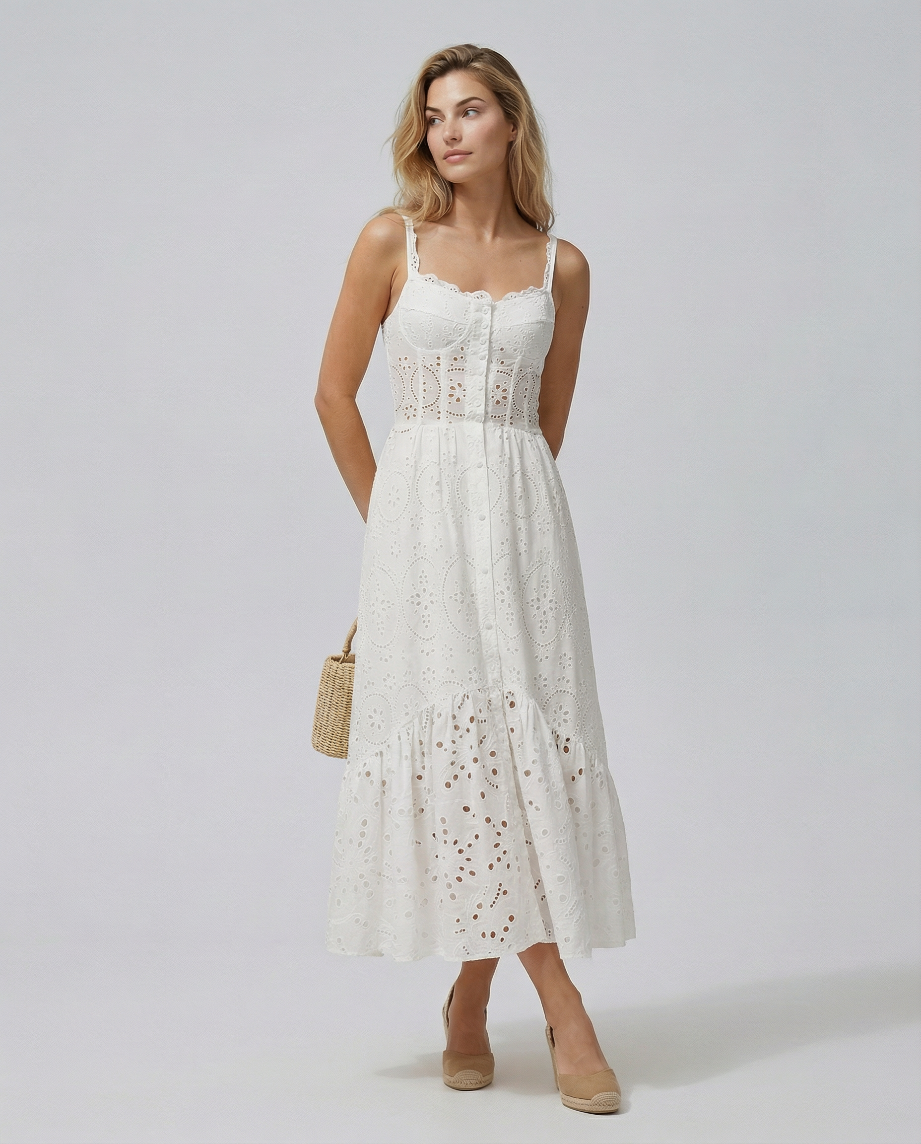 Maura | Maxi Dress with Eyelet Lace and Tiered Hem