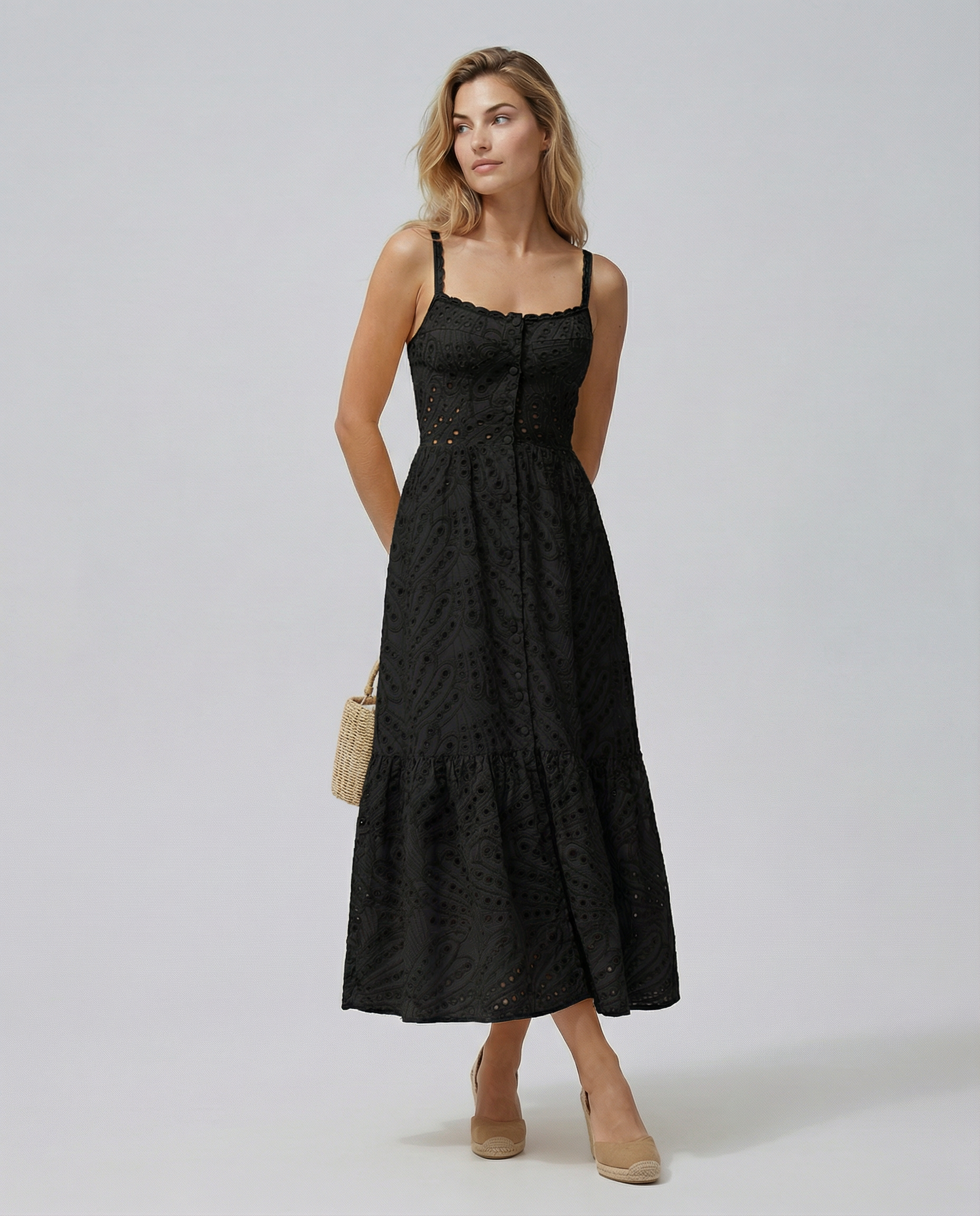 Maura | Maxi Dress with Eyelet Lace and Tiered Hem