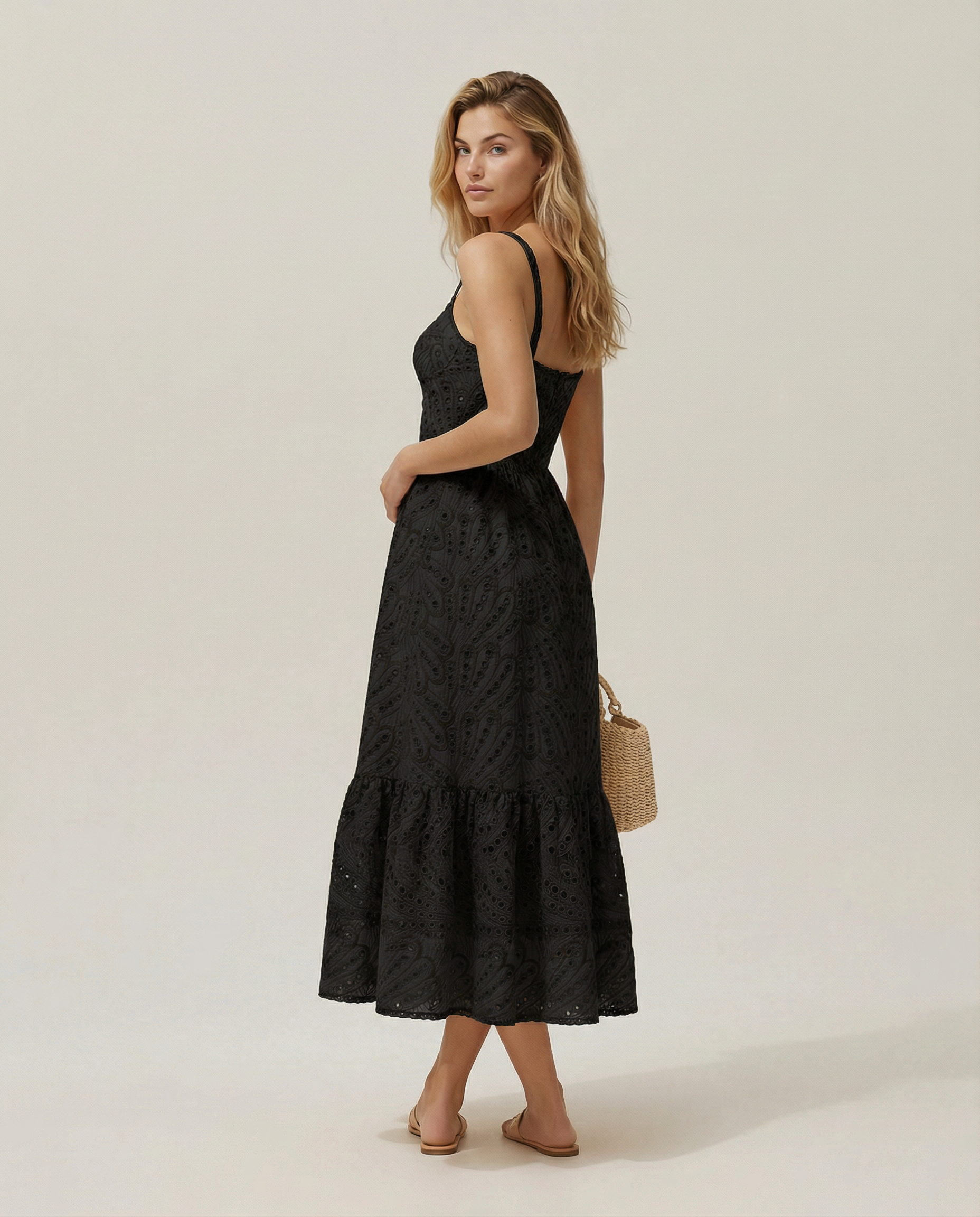 Maura | Maxi Dress with Eyelet Lace and Tiered Hem