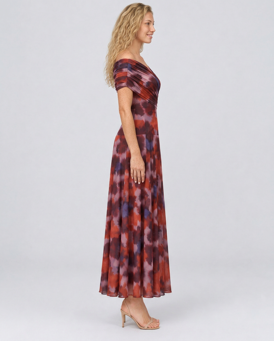 Leticia | One-Shoulder Draped Watercolour Maxi Dress
