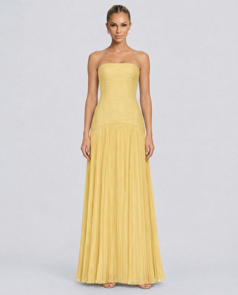 Nadia | Off-Shoulder Pleated Maxi Dress