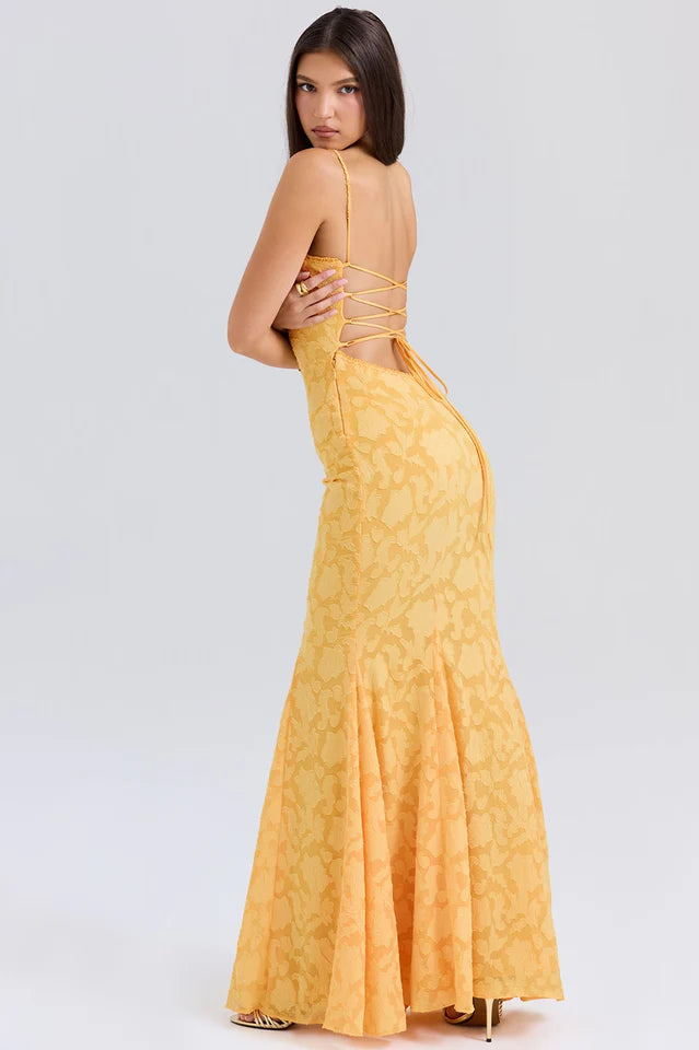 Maura | Maxi Dress with Lace-Up Back and Fitted Silhouette