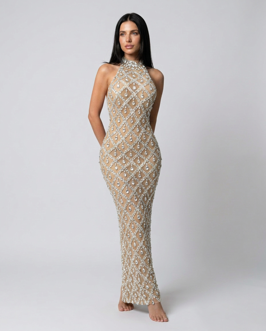 Clara | Crystal Embellished Sequin Maxi Dress