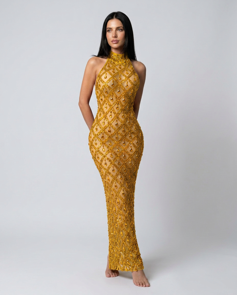 Clara | Crystal Embellished Sequin Maxi Dress