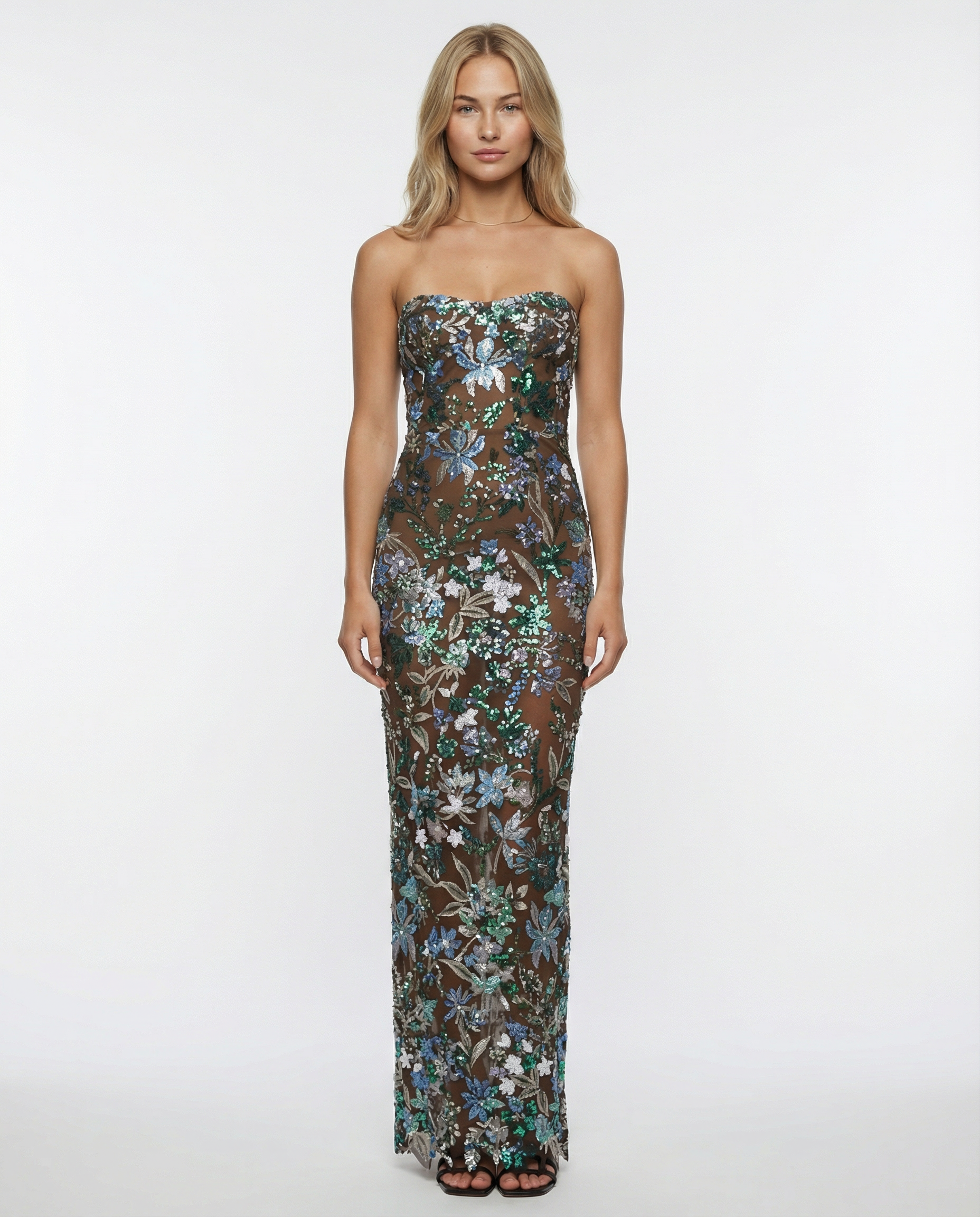 Mindy | Strapless Floral Sequin Maxi Dress